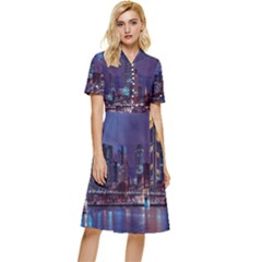 Frankfurt City Skyline Skyscraper Button Top Knee Length Dress by Sarkoni