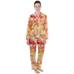 Monotype Art Pattern Leaves Colored Autumn Women s Long Sleeve Satin Pajamas Set	 by Amaryn4rt