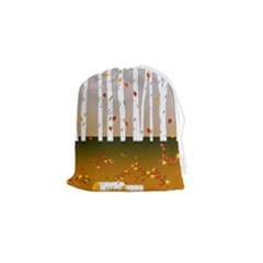 Birch Trees Fall Autumn Leaves Drawstring Pouch (small) by Sarkoni