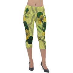 Flower Blossom Lightweight Velour Capri Leggings  by Sarkoni
