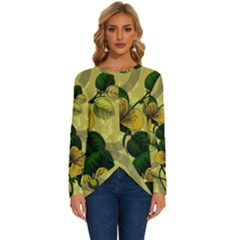 Flower Blossom Long Sleeve Crew Neck Pullover Top by Sarkoni
