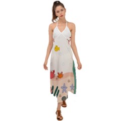 Cartoon Marine Life Marine Drawing Halter Tie Back Dress  by Sarkoni