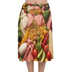 Fruit Snack Diet Bio Food Healthy Velvet Flared Midi Skirt by Sarkoni