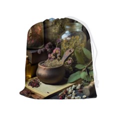 Apothecary Old Herbs Natural Drawstring Pouch (xl) by Sarkoni