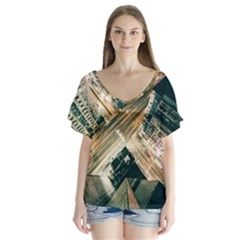 Architecture Buildings City V-neck Flutter Sleeve Top by Amaryn4rt