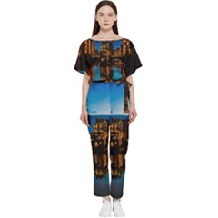 Hamburg City Blue Hour Night Batwing Lightweight Chiffon Jumpsuit by Amaryn4rt