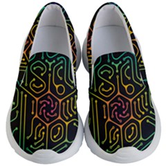 Circuit Hexagonal Geometric Pattern Background Pattern Kids Lightweight Slip Ons by Vaneshop
