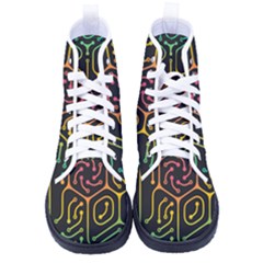 Circuit Hexagonal Geometric Pattern Background Pattern Kid s High-top Canvas Sneakers by Vaneshop