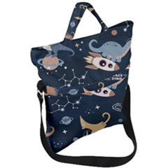 Space Theme Art Pattern Design Wallpaper Fold Over Handle Tote Bag by Proyonanggan