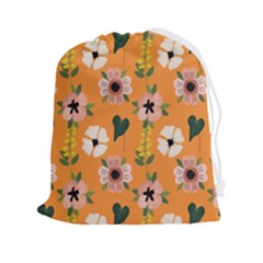 Flower Orange Pattern Floral Drawstring Pouch (2xl) by Dutashop