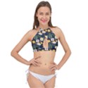 Flower Grey Pattern Floral Cross Front Halter Bikini Top View1