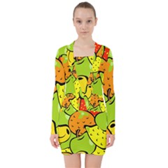 Fruit Food Wallpaper V-neck Bodycon Long Sleeve Dress by Dutashop