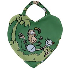 Ostrich Jungle Monkey Plants Giant Heart Shaped Tote by Bajindul
