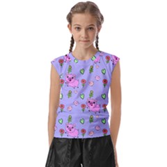 Flower Pink Pig Piggy Seamless Kids  Raglan Cap Sleeve T-shirt by Ravend