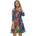 Floral Art Flowers Textile Shoulder Cut Out Zip Up Dress View3