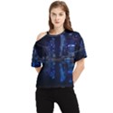 Illuminated Cityscape Against Blue Sky At Night One Shoulder Cut Out T-Shirt View1