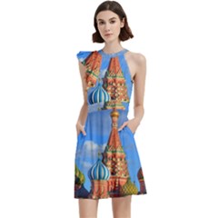 Architecture Building Cathedral Church Cocktail Party Halter Sleeveless Dress With Pockets by Modalart