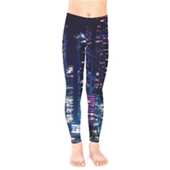Black Building Lighted Under Clear Sky Kids  Classic Winter Leggings by Modalart