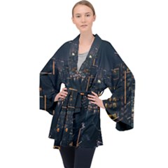 Photo Of Buildings During Nighttime Long Sleeve Velvet Kimono  by Modalart