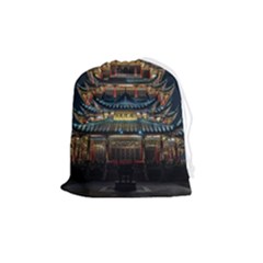 Blue Yellow And Green Lighted Pagoda Tower Drawstring Pouch (medium) by Modalart
