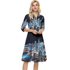 Aerial Photography Of Lighted High Rise Buildings Classy Knee Length Dress by Modalart