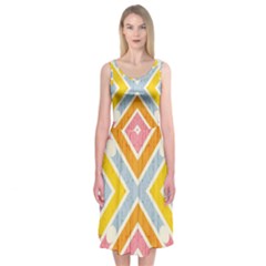 Line Pattern Cross Print Repeat Midi Sleeveless Dress by Amaryn4rt