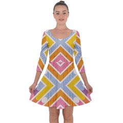 Line Pattern Cross Print Repeat Quarter Sleeve Skater Dress by Amaryn4rt