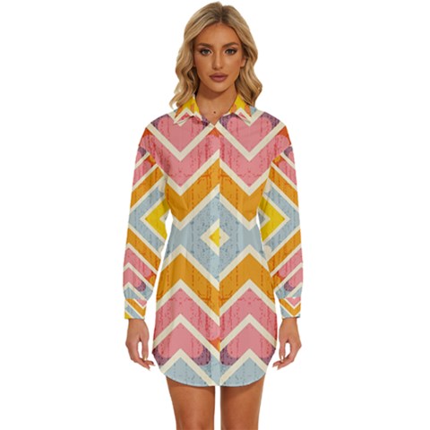 Line Pattern Cross Print Repeat Womens Long Sleeve Shirt Dress by Amaryn4rt
