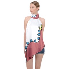 Dinosaur Dragon Drawing Cute Halter Asymmetric Satin Top by Ndabl3x