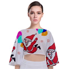 Nicholas Santa Claus Balloons Stars Tie Back Butterfly Sleeve Chiffon Top by Ndabl3x