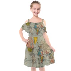 Vintage World Map Kids  Cut Out Shoulders Chiffon Dress by Ndabl3x