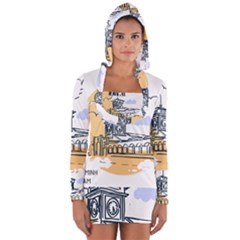 Poster Map Flag Lotus Boat Long Sleeve Hooded T-shirt by Grandong