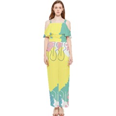 Plants Eaves Border Frame Draped Sleeveless Chiffon Jumpsuit by Grandong