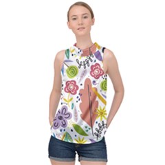 Flowers Spring Background Wallpaper High Neck Satin Top by Grandong