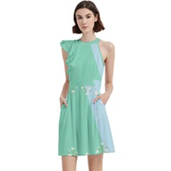 Flowers Branch Corolla Wreath Lease Cocktail Party Halter Sleeveless Dress With Pockets by Grandong