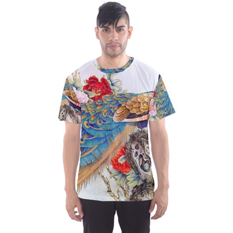 Birds Peacock Artistic Colorful Flower Painting Men s Sport Mesh T-shirt by Sarkoni