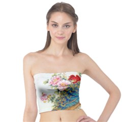 Birds Peacock Artistic Colorful Flower Painting Tube Top by Sarkoni