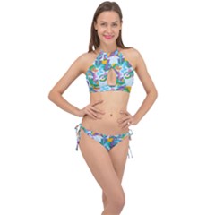 Pattern Hotdog Trap Cross Front Halter Bikini Set by Ndabl3x