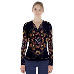 Fractal Stained Glass Ornate V-neck Long Sleeve Top by Sarkoni