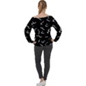 Scribbles Lines Drawing Picture Off Shoulder Long Sleeve Velour Top View2