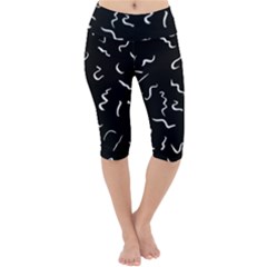 Scribbles Lines Drawing Picture Lightweight Velour Cropped Yoga Leggings by Sarkoni