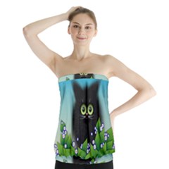 Kitten Black Furry Illustration Strapless Top by Sarkoni
