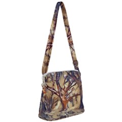 Tree Forest Woods Nature Landscape Zipper Messenger Bag by Sarkoni