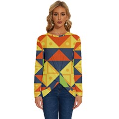 Background Geometric Color Long Sleeve Crew Neck Pullover Top by Sarkoni