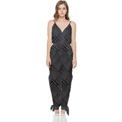 Diagonal Square Black Background Sleeveless Tie Ankle Chiffon Jumpsuit by Apen