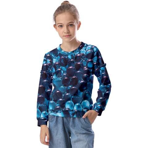 Blue Abstract Balls Spheres Kids  Long Sleeve T-shirt With Frill  by Amaryn4rt
