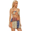 Blue White Orange And Brown Container Van Vintage Style Bikini Top and Skirt Set  View3