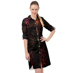 Christmas Background Motif Star Long Sleeve Mini Shirt Dress by Amaryn4rt