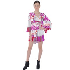 Coffee Cup Lettering Coffee Cup V-neck Flare Sleeve Mini Dress by Amaryn4rt
