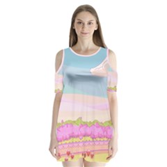 Pink And White Forest Illustration Adventure Time Cartoon Shoulder Cutout Velvet One Piece by Sarkoni